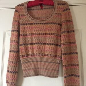 Missoni Beige Multi-Stripe Scoopneck Sweater with Pink & Brown Accents